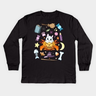 Halloween Cat in A Pumkin Kids Long Sleeve T-Shirt